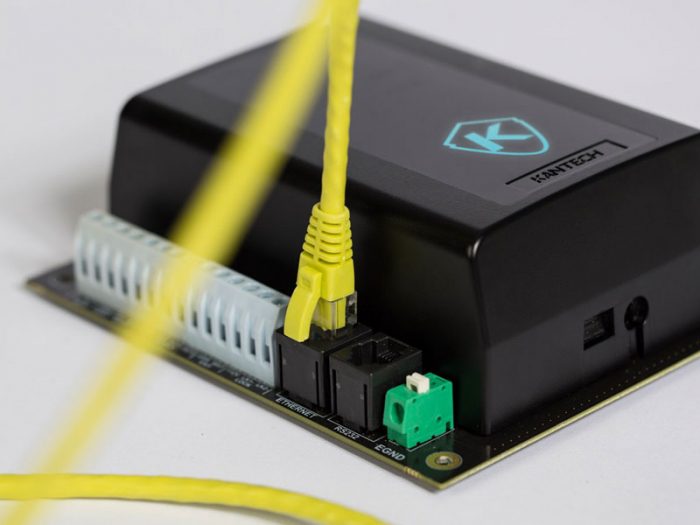 kantech access control panel with LAN cable plugged in