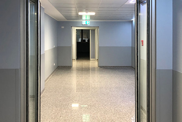 Automatic folding door in the open position